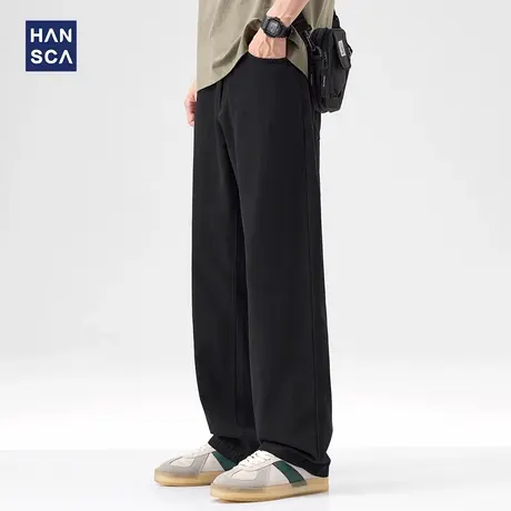 hansca黑色纯棉直筒牛仔裤男2025夏季透气舒适垂感百搭高街长裤子商品大图