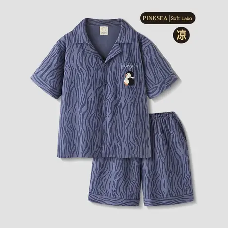 睡衣男款夏季大码凉感莫代尔棉短袖家居服新款高级感企鹅男士套装图片