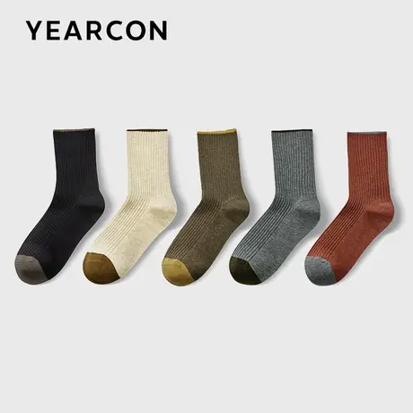 YEARCON/意尔康女袜学院风运动休闲中筒袜透气吸汗夏季女士5双装商品大图