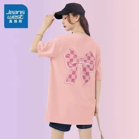 JR真维斯纯棉重磅短袖t恤女2024新款爆款夏季纯棉宽松大码上衣女商品大图
