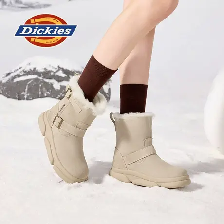 Dickies厚底雪地靴女2024年冬季新款加绒加厚保暖棉鞋反绒皮短靴商品大图