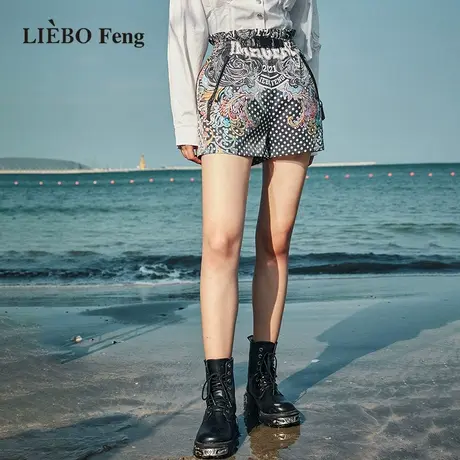 裂帛LIEBOFeng商场同款2023年国潮复古休闲收腰显瘦花苞梭织短裤图片