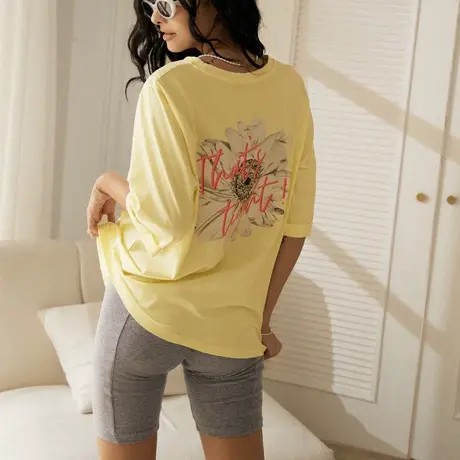 桔熊夏季休闲潮手绘字母印花半袖t恤宽松上衣女胖妹妹大码AB18740商品大图