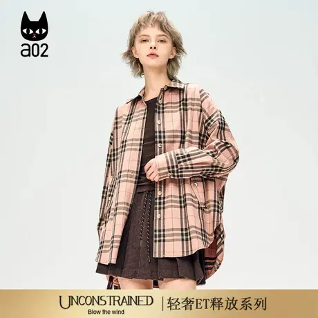 a02【ET释放系列】粉色格子衬衫秋季新款气质女士上衣衬衣外套图片