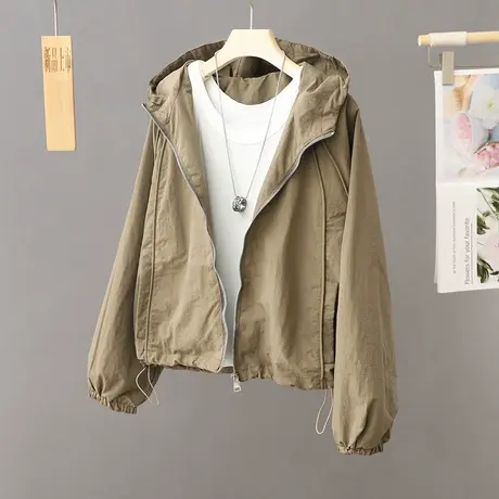 春秋短外套女风衣2023欧货新款连帽防风短款冲锋衣小个子爆款夹克商品大图