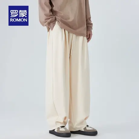 罗蒙男士潮流百搭直筒裤2025秋季新款时尚休闲松紧裤舒适系绳长裤商品大图