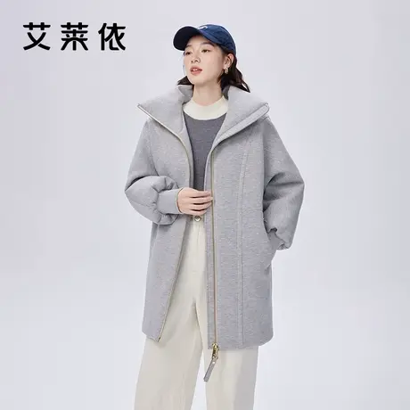 艾莱依奥莱卫衣式羽绒服女冬季新款随性简约中长款鸭绒立领外套潮图片