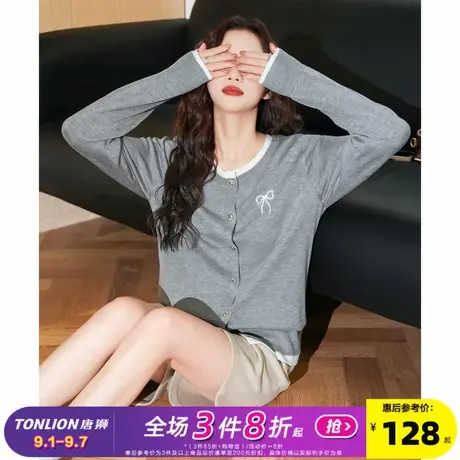 唐狮2024秋冬女毛衣灰色假两件圆领休闲百搭慵懒风小个子毛线衫商品大图