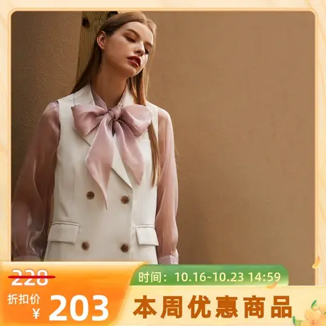 桔熊秋冬季通勤气质宽松双排扣西装中长款背心外套女大码EA3530图片