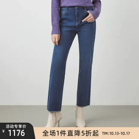LANCY/朗姿冬季新款高腰牛仔裤女显瘦时尚百搭裤子阔腿裤女图片