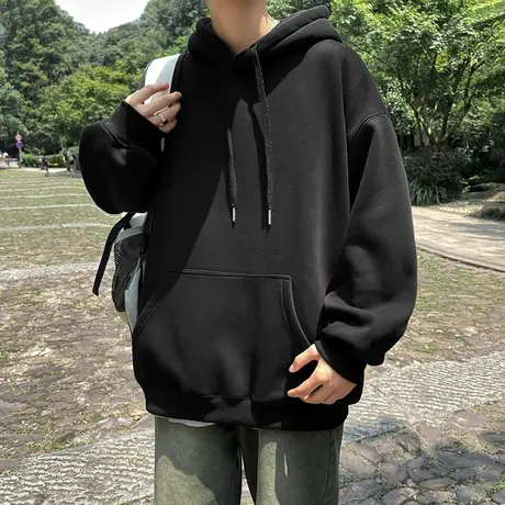 纯色连帽卫衣男秋冬季薄款宽松韩版ins潮流情侣休闲运动外套商品大图