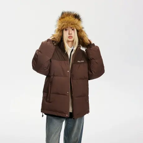 潮牌拼接立领保暖棉服女冬季2023新款加厚外套宽松复古面包服棉衣图片