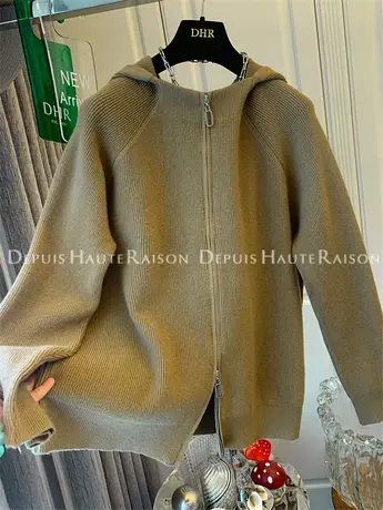 高级感拉链连帽衫针织衫毛衣开衫外套女打底衫上衣宽松休闲2023冬商品大图