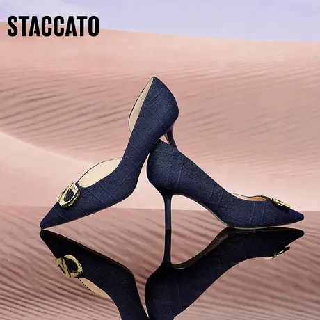 思加图新款音符鞋优雅尖头细高跟鞋职业通勤女款单鞋ED350AQ3图片