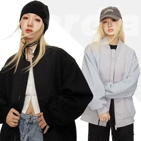 潮牌设计感拼接棒球服女外套春秋款2023新款宽松oversize夹克上衣商品大图