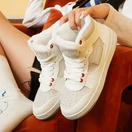 环球加绒小白鞋女鞋子冬季ins潮百搭休闲保暖棉鞋雪地靴学生板鞋图片