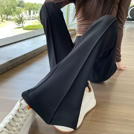 黑色微喇西装裤女夏季薄款2024新款高腰垂感休闲窄版直筒喇叭裤子商品大图