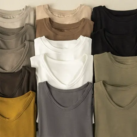 享永子纯色基础款短袖T恤软糯舒适宽松休闲百搭上衣2023春夏新款图片