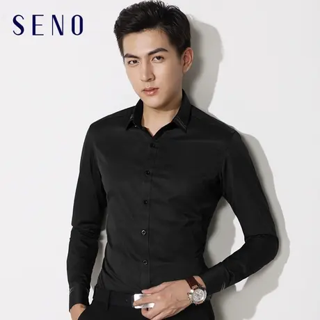 衬衫男长袖修身韩版潮流黑色抗皱秋季商务休闲工装免烫正装衬衣男商品大图
