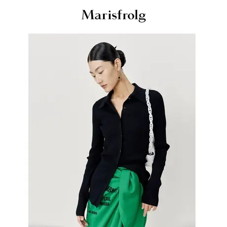 【合身不紧绷】玛丝菲尔春季新款黑色针织开衫修身显瘦商品大图