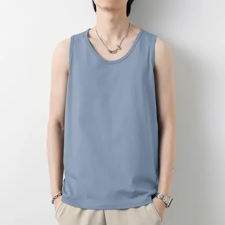 2024新款纯棉背心男士健身跨栏运动坎肩篮球夏季纯色无袖t恤吊带商品大图