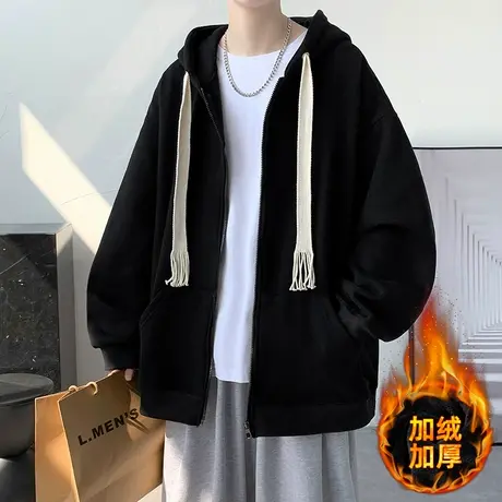 连帽卫衣外套男春秋季港风大码宽松开衫运动上衣男士潮牌休闲夹克商品大图