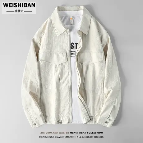 23春秋季男士简约拉链翻领工装夹克高级感肌理面料休闲气质型外套商品大图