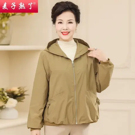 妈妈秋装2023新款连帽风衣外套40岁50洋气中老年女装春秋上衣服薄图片