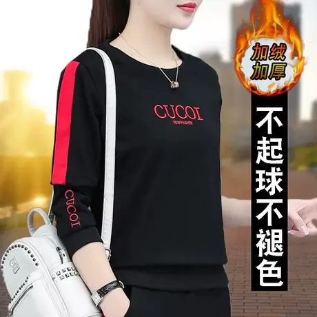 恋上17号纯棉卫衣女圆领卫衣秋冬2022年新款宽松加绒打底衫洋气图片