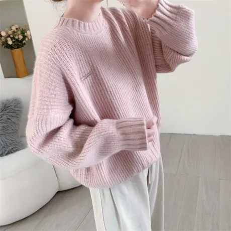 秋冬新款纯色套头毛衣女韩系简约宽松慵懒风百搭打底针织衫上衣潮图片