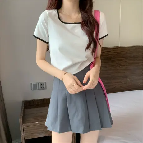 2023新款春夏欧货别致小衫爆款纯欲上衣甜辣妹短款女装短袖t恤ins图片