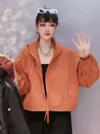 短款休闲外套女2023秋季新款韩版宽松显瘦连帽工装夹克冲锋衣上衣商品大图