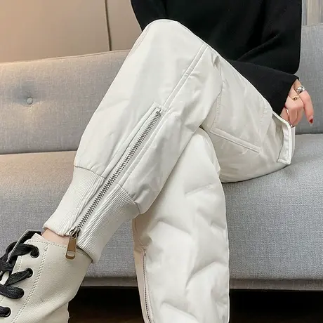 羽绒裤女秋冬外穿2023新款时尚修身加绒加厚户外保暖防寒束脚棉裤图片