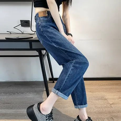 哈伦牛仔裤女2024年春季新款高腰直筒宽松显瘦百搭九分老爹萝卜裤商品大图