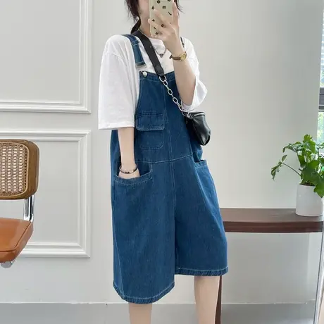 减龄气质盐系牛仔背带短裤女夏季薄款休闲设计感韩版宽松连体裤子图片