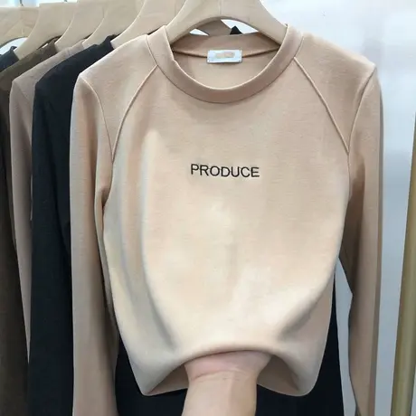 德绒打底衫2024新款内搭女秋冬外穿洋气加绒加厚磨毛t恤保暖上衣商品大图