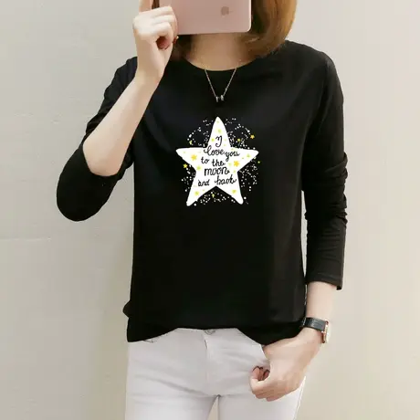 2022年新款黑色纯棉长袖t恤女韩版打底衫内搭宽松春夏装洋气上衣图片