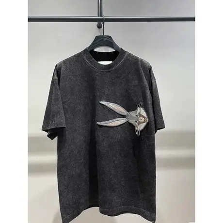 美式复古水洗t恤女国潮oversize时尚情侣装做旧短袖兔年ins上衣夏商品大图