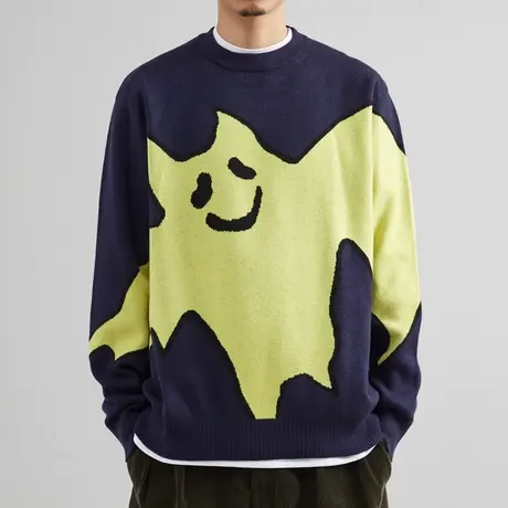 2022秋冬新品男女同款毛衣圆领提花卡通套头衫学生百搭打底针织衫商品大图