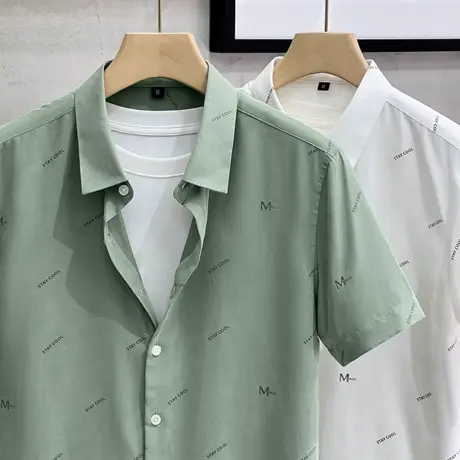 冰丝光棉衬衫男夏季薄款修身高级感碎花衬衣男士休闲男装上衣服商品大图