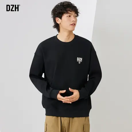 男士黑色美式卫衣秋季男新款2024款春秋圆领宽松长袖秋装休闲外套商品大图