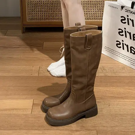 永希长筒靴女2023春秋季新款超火洋气法式显瘦靴子粗跟厚底骑士靴商品大图