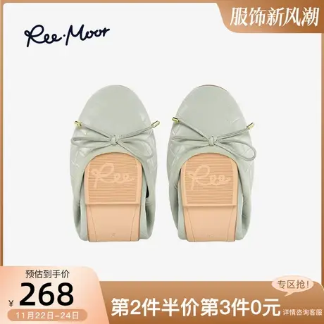REEMOOR睿慕系蝴蝶结软皮软底平底鞋蛋卷鞋舒适浅口单鞋豆豆鞋女商品大图
