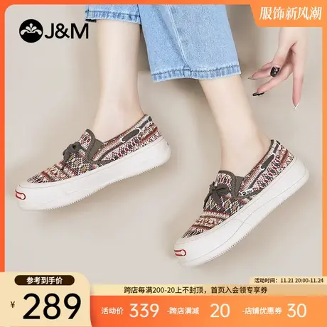 jm快乐玛丽乐福鞋女鞋2024新款厚底开口笑一脚蹬松糕鞋帆布鞋女鞋图片