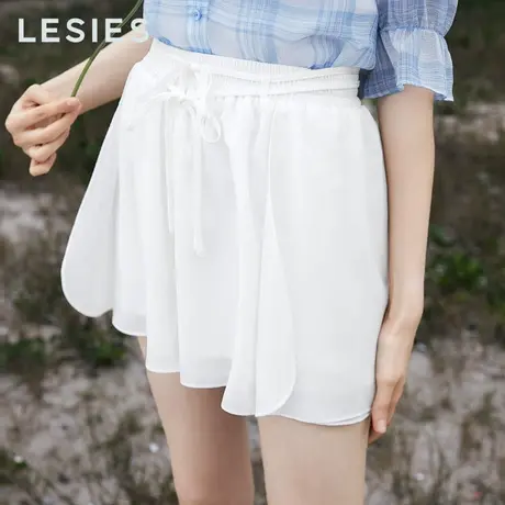 蓝色倾情夏季女装新款 多色高腰阔腿裤女夏荷叶边宽松雪纺短裤商品大图