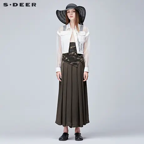 sdeer圣迪奥2019夏装女装飘逸雪纺拼接阔腿背带裤S17280830商品大图