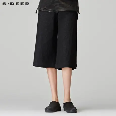 sdeer圣迪奥女装秋装酷黑棉麻阔腿长裤S18180803商品大图