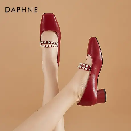 达芙妮粗跟单鞋女中跟2020新款浅口方头小香风赫本玛丽珍鞋女复古商品大图