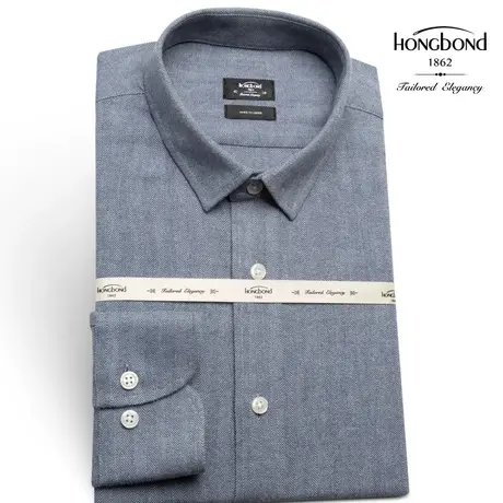 红邦创衣 2023秋冬衬衫男商务休闲蓝色磨毛长袖修身时尚纯棉衬衣商品大图