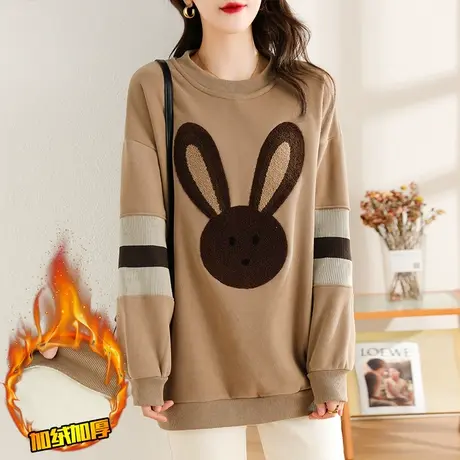 秋冬加绒卫衣女宽松加大码女装胖妈妈刺绣休闲遮肚子显瘦加厚上衣商品大图